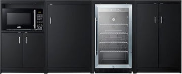 Summit Appliance CWSUITE85G 85" Wide Casework Suite with Beverage Center and Microwave, ADA Height; Trash Receptacle Included; 2.7 cu.ft. Beverage Center; Leveling Legs; Black