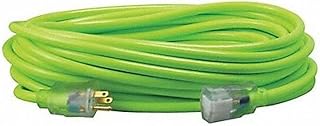 Southwire Heavy Duty Extension Cord, 50Ft, 12 Gauge, 3 Conductor, High Visibility Outdoor Cord, Lighted End, SJTW, Cool Green, 2578SW000X
