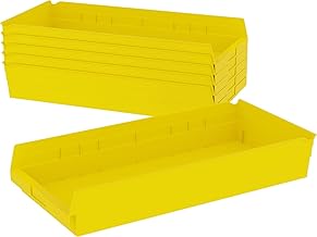 Akro-Mils 30174 Heavy Duty Plastic Shelf Bins, 24"x 11"x 4", Yellow, 6-Pk | Heavy Duty Nesting Storage Bins for Garage, Closet, Refrigerator, Kitchen, Cabinet, Drawer Organization, Pantry Organization