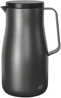 Alfi Studio Insulated Jug 1.00 L for 12 Hours Hot Dark Steel Matt | 24 hours cold, thermos flask for coffee and tea, double-walled stainless steel, screw cap, large opening, dishwasher safe