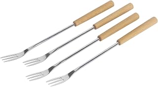 Kuhn Rikon Cheese Fondue Forks Beech Wood Set of 4 for Cheese Fondue, Brown