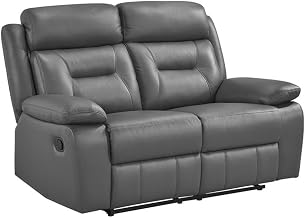 Lexicon Laconia Leather Double Reclining Love Seat in Dark Gray