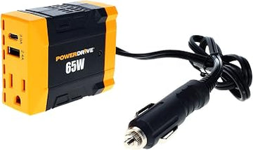 PowerDrive PWD65 65 Watt Slim Power Inverter 12v DC to 110v AC with Outlet and 2 Ports