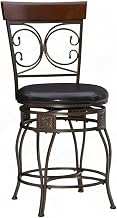 Furnifact Faux Leather Counter Stool with Scroll Back, Heavy Duty Swivel Kitchen Counter Stools with Backs for Counter Height Chairs Island, Brown
