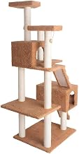 Wooden Cat Tree with Dual Ramps, Two Condos, Sisal Scratching Posts, Multi-Level Tower for Large Cats and Kittens