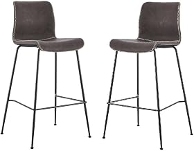 Furnifact Faux Leather Low-Back Counter Stool with Zig-Zag Stitching, Square Seat Bar Stool Set of 2 for Kitchen or Island