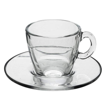 Aqua Coffee Cup with Saucer Set by Pasabahce – 6 Stück (1er Pack), 3.218 liters, Glass, Transparent, Pack of 6