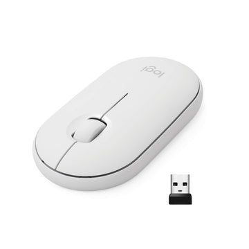 Pebble Wireless Mouse with Bluetooth or 2.4 GHz Receiver - Off White by Logitech – 4.2" x 2.3" x 1", Rubber, Off White, Model 910-005770
