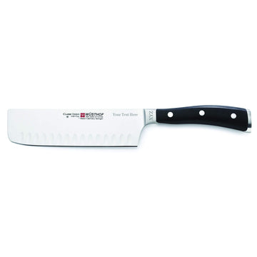 Wusthof Classic Ikon - 7" Nakiri w/Hollow Edge - Custom Engraved by Wüsthof – 7", Steel, Black