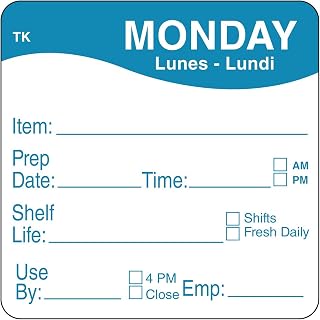 DayMark Safety Systems ToughMark IT114368-1-MON Trilingual Repositionable Label, Monday, 2" x 2", Blue, Roll of 500