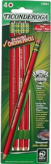 Ticonderoga Erasable Checking Pencils, Eraser Tipped, Pre-Sharpened, Red, 4 Pack (2 pencils per Pack) (13901)
