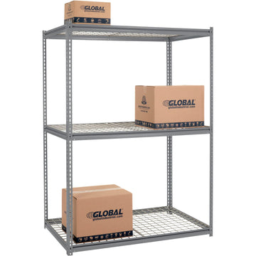 High Cap. Starter Rack 60Wx36Dx96H 3 Levels Wire Deck 1300lb Per Shelf Gry by Global Industrial – Wire, Gray, Model 580954GY