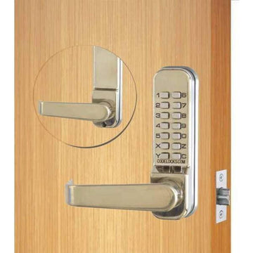 Mechanical Tubular Lockset with 2-3/4" Latch by Codelocks – 6"L x 1.56"W x 5.56"H, Zinc, Stainless Steel, Model CL410-SS