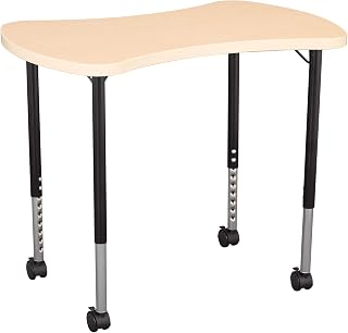 Learniture Structure Series Bow Tie Mobile Collaborative Adjustable Height Table, Maple Top/Maple Edge/Black Leg