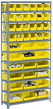 Global Industrial Open Bin Shelving w/11 Shelves & 60 Yellow Bins, 36x12x73