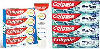Colgate Total Whitening Toothpaste Gel, 10 Benefits, No Trade-Offs, Freshens Breath, Whitens Teeth, Mint Flavor, 4 Pack, 5.1 Oz Tubes
