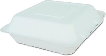 SOUTHERN CHAMPION TRAY 18935 Molded Fiber Clamshell Container, 9" Width x 9" Length x 3" Height, White, Pack of 200