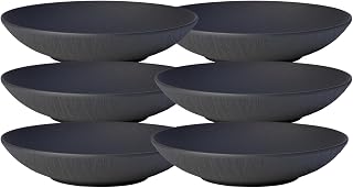 Villeroy & Boch Manufacture Rock Flat Bowl, Pack of 6, 1100 ml, 23 cm, Premium Porcelain, Dishwasher, Microwave Safe, Black