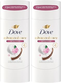 Dove Advanced Care Antiperspirant Caring Coconut, 2 Count Deodorant Stick for Women, for 48 Hour Protection And Soft And Comfortable Underarms, 2.6 oz