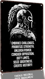 Spartan Warrior Motivational Mantra Aluminum Decorative Sign, 8 x 12 Inch