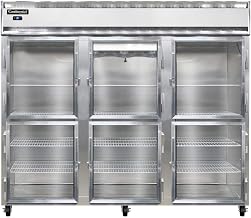 3RE-SA-GD-HD Extra-Wide Three Section Reach In Glass Door Refrigerator, 85-1/2"W, Stainless Exterior & Half-Height Doors