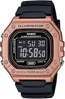 Casio W-218HM-5BV Series | Men’s Digital Watch | Black/Gold | 50M WR | Resin Case | LED Backlight | Auto Calendar | 1/100 SEC Stopwatch | Daily Alarm | 12/24 Hour Format | 7 Year Battery