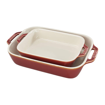 Ceramic Rectangular Baking Dish Set by STAUB – 2-pc, Ceramic, Rustic Red, Pack of 2, Model 40511-923