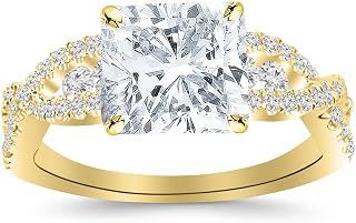 2.9 Ctw 14K White Gold Designer Twisting Eternity Channel Set Four Prong GIA Certified Diamond Engagement Ring Cushion Cut (2.4 Ct E Color SI2 Clarity Center Stone)