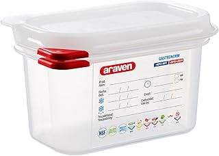 Araven Airtight Container, Food Pan with Lid for Storage in Kitchen and Restaurant, 1/9 GN 4" Deep, 6 Count, Clear