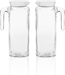Bormioli Rocco Frigoverre Classic Jug Set of 2-33.75 Oz. Glass Pitchers with Locking White Lids, Ideal for Juice, Milk & Flavored Water - Durable Clear Glass Beverage Jugs for Serving & Storage
