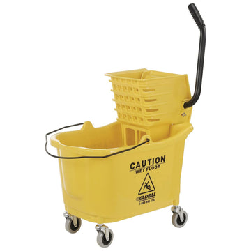 Commercial Mop Bucket and Wringer Combo with Side Press by Global Industrial – 20"L x 15"W x 16"H, 38.0 quarts, Plastic, Yellow, Model 260594