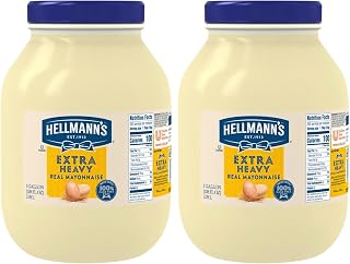 HELLMANN'S Extra Heavy Mayonnaise Jar, Extra Egg Yolk, Condiment for Sandwiches, Salads, Mayo Made with 100% Cage Free Eggs, Gluten Free 1 gallon 128 oz, (Pack of 2)