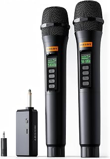 MRSDY Rechargeable Wireless Microphones with Volume Control, Mute | Clear Sound, Long Battery Life, Cardioid Directionality, 2 Dynamic Handheld Karaoke Mic for Singing, Wedding, DJ, Party