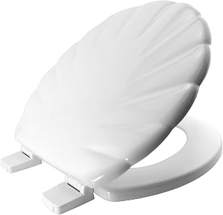 Bemis Shell Ultra-Fix White Toilet Seat. Wooden Toilet Seat Coated with Water Based Paint for Easy Clean. Shell Design & Plastic Hinges. Universal, Quick Installation