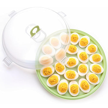 Hansgo Deviled Egg Tray with Lid, Holds 22 Eggs, Green