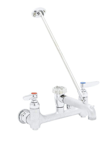 Service Sink Faucet. 8" Wall Mount with Built in Stops by T&S Brass – Pack of 1, Brass, Rough Chrome, Model B-0665-BSTR