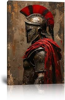Warrior Wall Art Spartan Wall Decor Medieval Ancient Greek Canvas Painting Retro Armor Poster Europe Pictures for Living Room Bathroom Bedroom Office Game Room Prints Framed (24''W x 36''H)