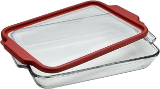 Anchor Hocking 3-quart Glass Baking Dish with Airtight TrueFit Lid, Cherry Red, Set of 1