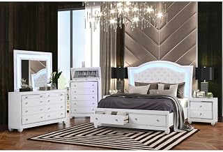 Shiney White 5-Piece Bedroom Set with LED Lighting, King