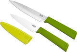 Kuhn Rikon Colori+ Classic 2-Piece Paring Knife and Utility Knife Set with Safety Sheaths, Green