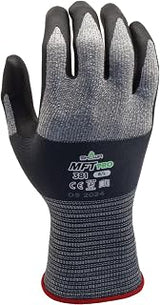 SHOWA MFT Pro 381 Microfiber Work Gloves with Oil-Resistant Foam Nitrile Palm Coating, Latex-Free, Mechanics Glove, Black, Large, 12-Pack