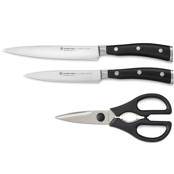 Classic Ikon 3-Piece Utility Knife Set by Wüsthof – 8", High Carbon Stainless Steel, Black, Model 8825A