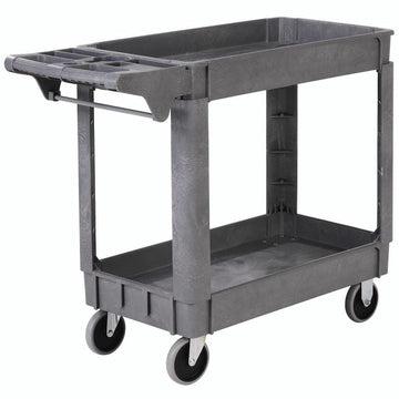 Deluxe Small 2 Shelf Plastic Utility & Service Cart 5" Rubber Casters by Global Industrial – Plastic, Gray, Model 242080