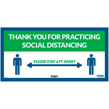 Green Thank You for Social Distancing Sign by Global Industrial – 24x12 inches, Multi-Colored, Model GEC670494GN