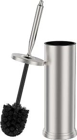 Stainless Steel Toilet Bowl Brush and Holder Set Scrubber Nickel | Weighted Stable Base Removable Inner Tube Toilet Bowl Brush Splash-Proof Design for Deep Cleaning Space Saving Storage