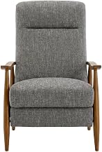 Furnifact Performance Fabric Recliner with Wood Arms, Push Back Reclining Chair for Living Room, Bedroom Reading Chair