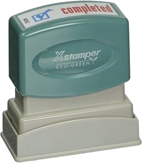 Shachihata Xstamper(R) Pre-Inked, Re-Inkable Two-Color Title Stamp, "Completed,Red/Blue