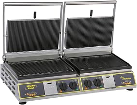 Equipex DIABLO PREMIUM Double Commercial Panini Press Grill with Cast Iron Grooved Plates, Stainless Steel, 208/240v, NSF