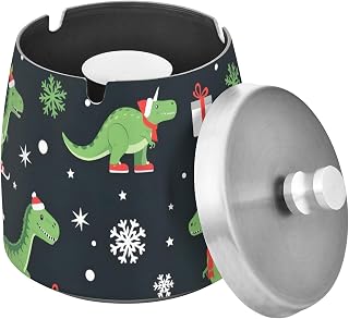 Christmas Dinosaur Pattern Splash Ashtray with Lid, Outdoor Ashtrays for Patio