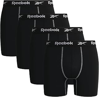 Reebok Mens Boxer Briefs - 4 Pack Underwear with Contour Pouch, 6'' Inseam